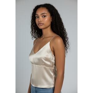 NWT Abercrombie & Fitch Satin Crop Tank Top Women's Medium Cream Babydoll Y2K